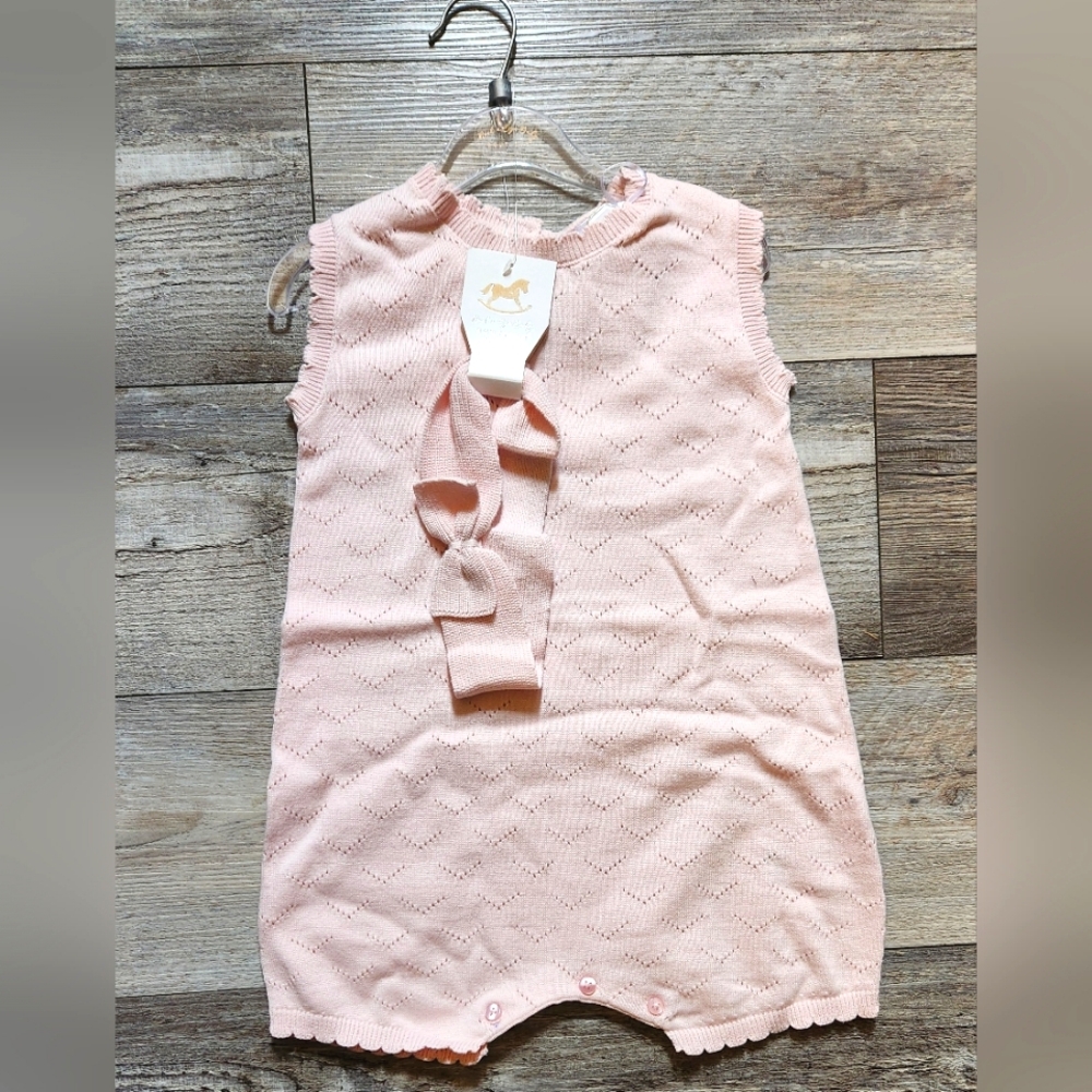 Rock A Bye Baby Two Pieces Pink Pointelle Romper with Matching Headband